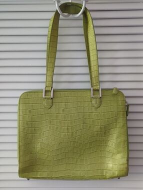 Vintage Karen Callan Designs Croc-Embossed Shoulder Bag Lime Chartreuse Green